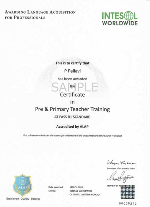 pre and primary teacher training certificate